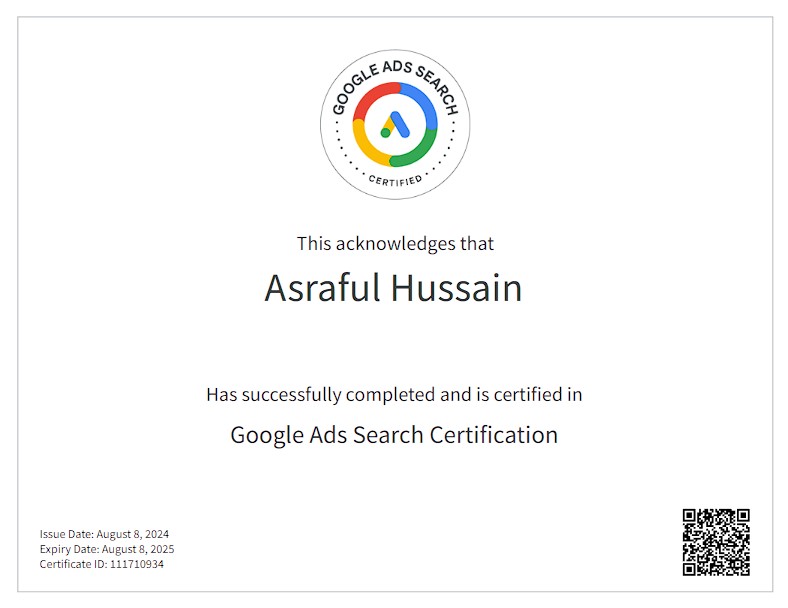 Google Ads Search Certificate by Google